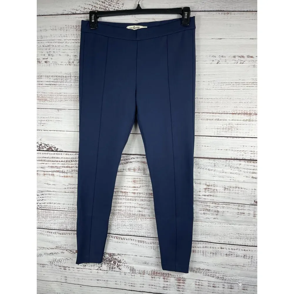 Tory Sport Pants Women's Large Navy Blue Stretch Side Zip Leggings Athletic Yoga
